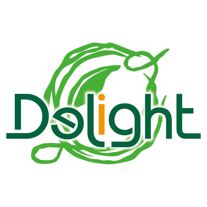 株式会社ディライトの緑のロゴに「Delight」と書かれたブランドロゴ（葬儀関連素材）