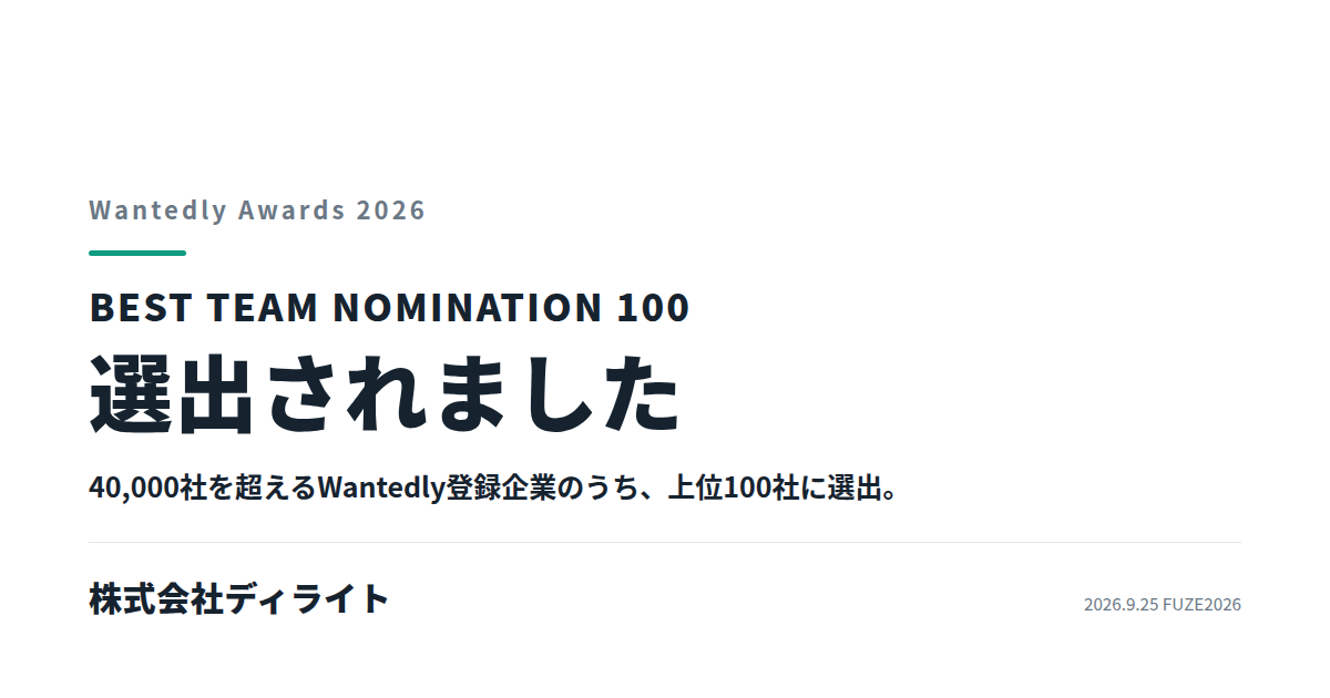 Wantedly Awards 2026「BEST TEAM NOMINATION 100」に選出されました